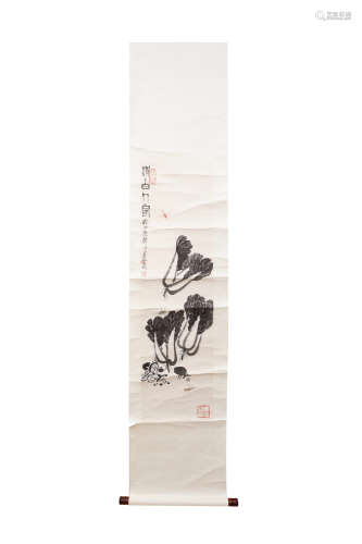 A CHINESE CABBAGE HANGING SCROLL PAINTING QI BAISHI MARK