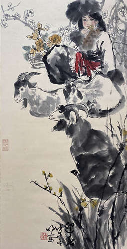 A Chinese Figure Hanging Scroll Painting, Wang Mingming Mark