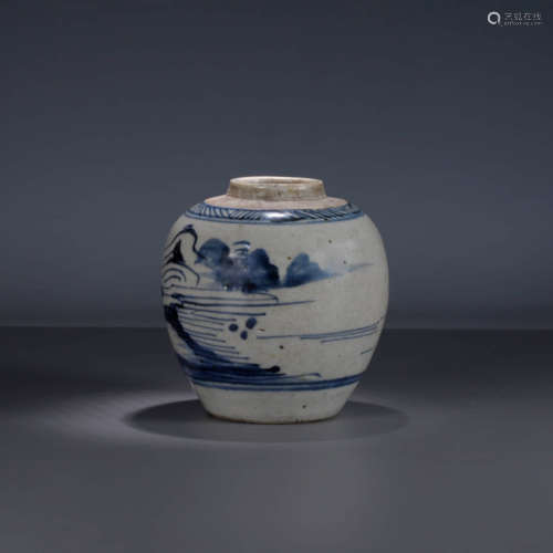A Blue and White Landscape and Figure Porcelain Jar