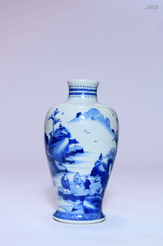 A Kangxi styled Blue and White Landscape  Meiping Vase