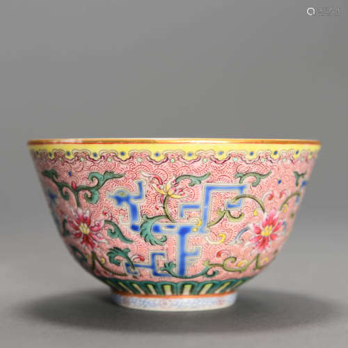 A Famille Rose Floral Bowl, Jiaqing mark and possibly the period