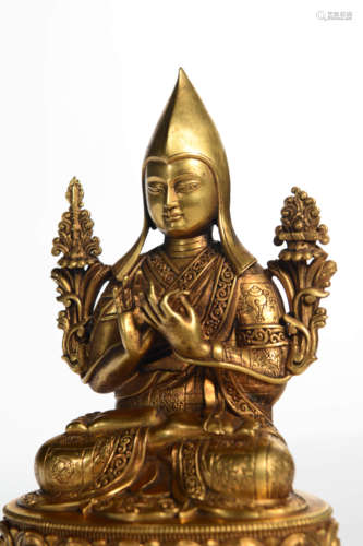 A Gilding Copper Tsongkhapa Statue