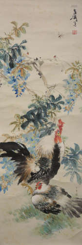 A Chinese Rooster Painting, Wang Xuetao Mark