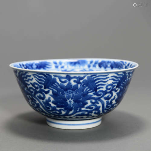 A Blue and White Lotus Porcelain Bowl, Kangxi Mark and probably the period