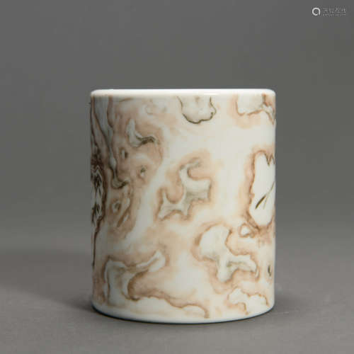 A Stone-grained Bamboo Porcelain Brush Pot