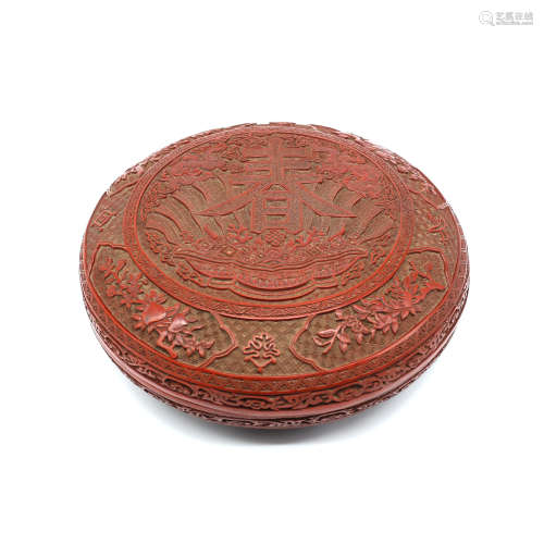 A Rare Carved Cinnabar Lacquer  Chunshou Box and Cover