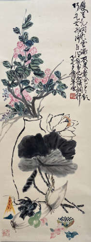 A Chinese Bird-and-flower Hanging Scroll Painting, Puhua Mark
