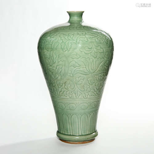 A Moulded Longquan Celadon Glazed  Meiping Vase