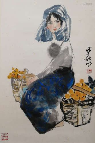 A Chinese Figure Hanging Scroll Painting, Wang Mingming Mark