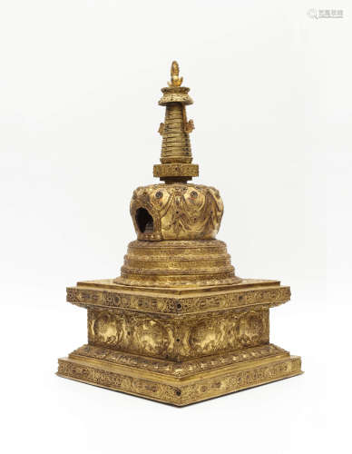 A Gilt Bronze Stupa