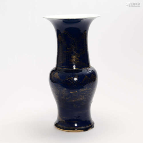 A Blue Glazed Gilt Landscape Yenyen Vase