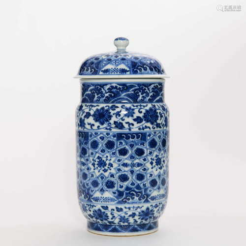 A Blue and White Flower Porcelain Jar and Cover