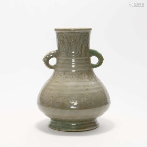 A Moulded Celadon Glazed  Vase