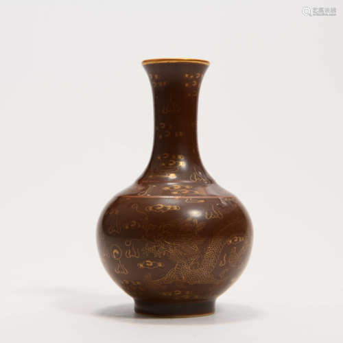 A Brown Glazed Gilt Dragon Porcelain Vase, Yongzheng mark