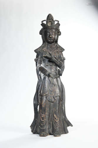 A Copper Standing Guanyin Statue