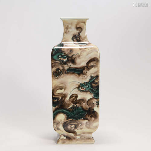 A Painted Dragon  Squared Vase, Qianlong mark