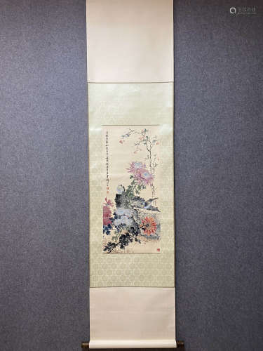 A Chinese Bird-and-flower Hanging Scroll Painting, Qian Songyan Mark