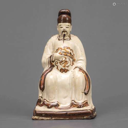 A Glazed Seated Emperor Statue