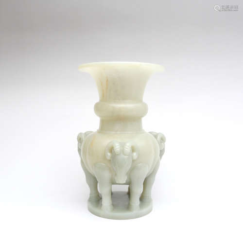 A White Hetian Jade Three Rums Zun Vessel