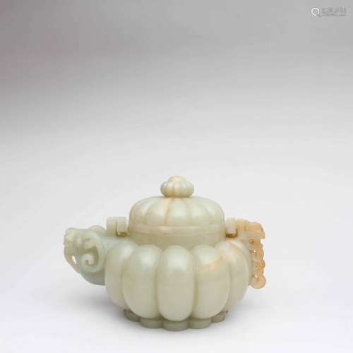 A Hetian Greenish Jade Teapot