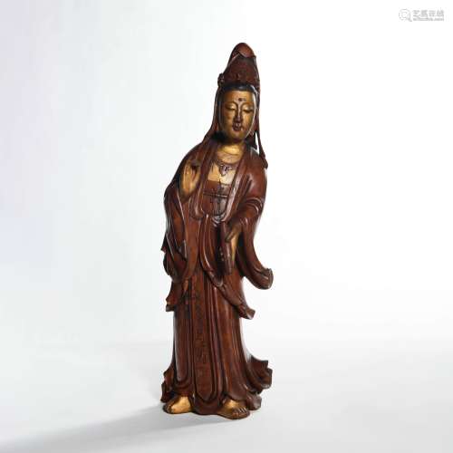 A Boxwood Carved Guanyin Statue