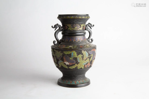 Bronze Chinese Antique Enamel Inlay Vase