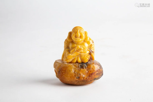 HandCarved Yellow Amber Buddha 184 gr