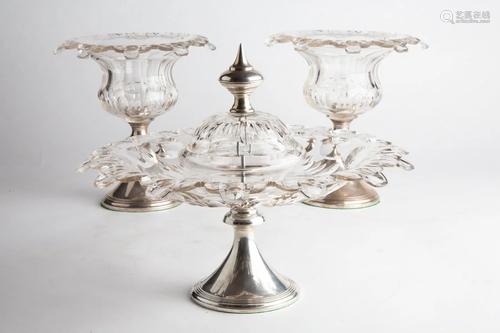 Early 20thC Waterford Crystal Centerpiece w/Silver Base