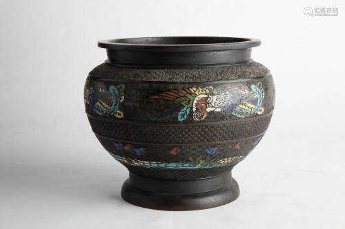 Antique Chinese Bronze Enamel Inlay Bowl