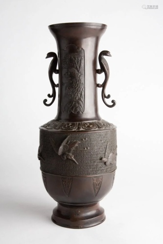 Impressive Early 20th Century Japanese Bronze Vase -