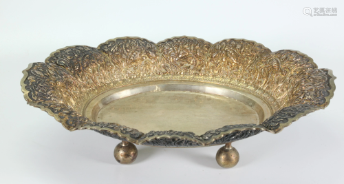 South East Asian Silver Oval Bread Tray 560G