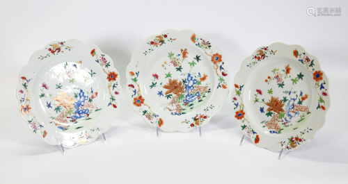 3 Chinese Early 18 C Rose Porcelain Garden Plates