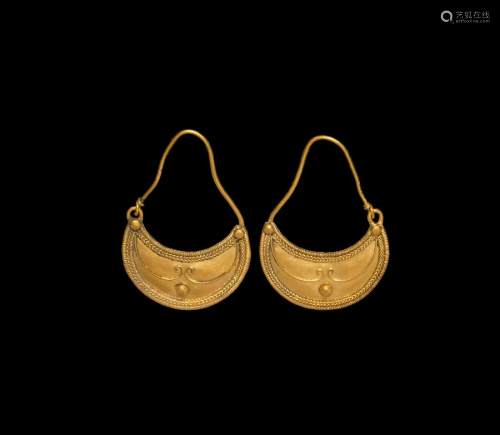 Roman Gold Crescent-Shaped Earring Pair