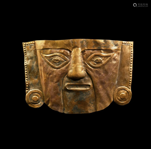 Pre-Columbian Lambayeque Gilt Funerary Mask
