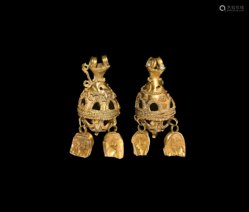 Roman Gold Elaborate Earring Pendant Pair