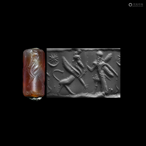 Assyrian Cylinder Seal with Combat Scene