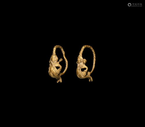 Greek Gold Eros Earring Pair