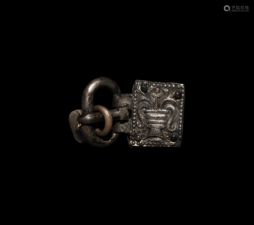 Byzantine Silver Buckle with Amphora and Cross