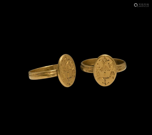Byzantine Gold Ring with Saints and Cross