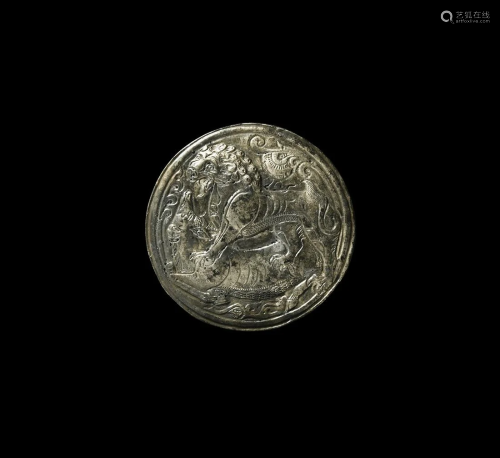 Avaric Silver Phalera with Lion Attacking an Antelope