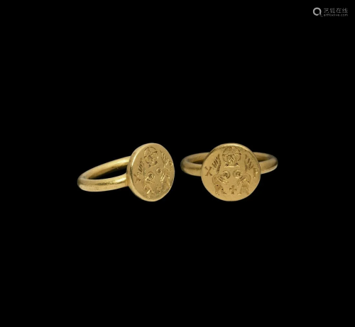 Byzantine Gold Ring with Christ Pantokrator and Angels