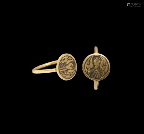 Byzantine Gold Ring with Portrait of a Female Saint