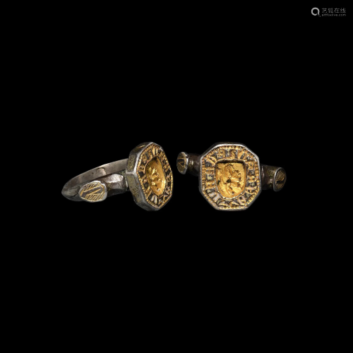 Medieval Gilt Silver Armorial Seal Ring