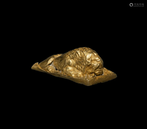 Graeco-Bactrian Gold Recumbent Male Lion Mount