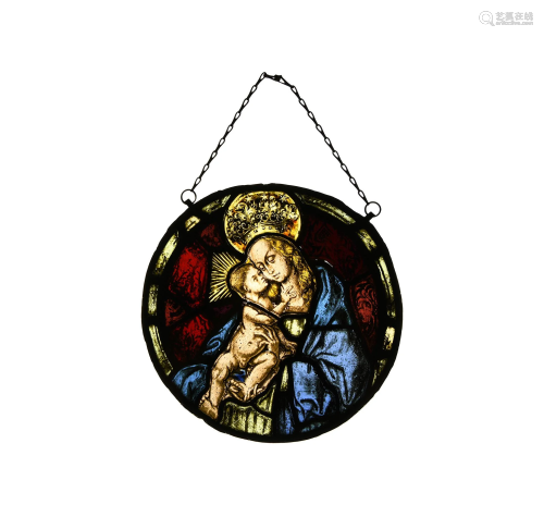 Medieval Virgin Mary and Child Stained Glass Roundel