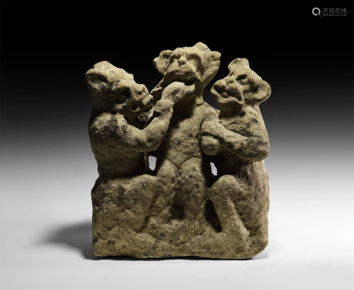 Large Medieval Sculpture of Three Demons