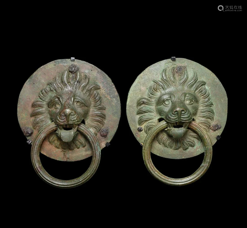 Large Roman Door Handle Pair with Lion Heads