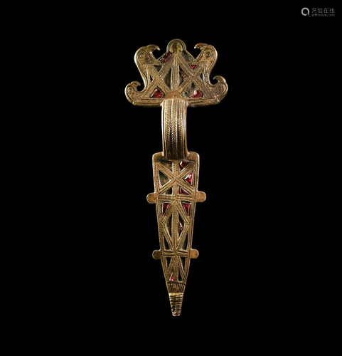 Large Visigothic Bow Brooch with Radiate Bird Heads