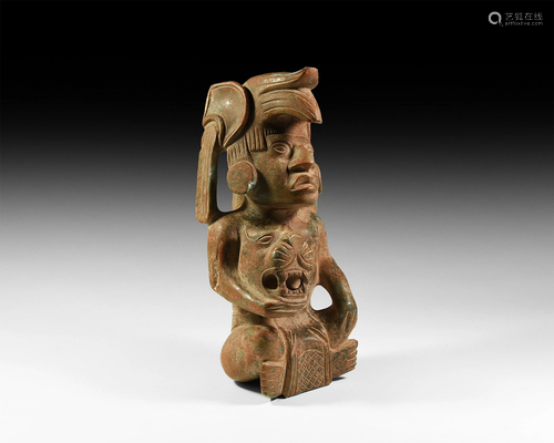 Mayan Jade Seated Jaguar Warrior Figure