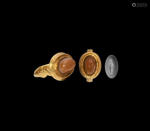 Roman Gold Ring with Standing Female Gemstone